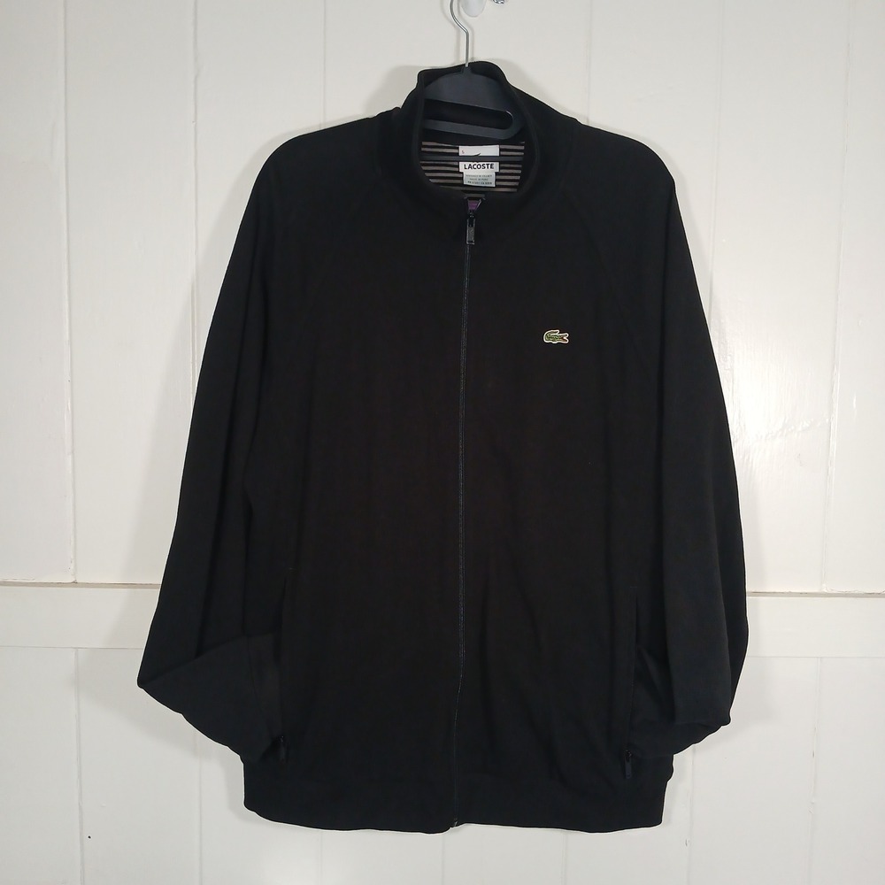 Lacoste Track Jacket Mens Size 5 Black Pique‎ Cotton Full Zip Mock Neck 5191L